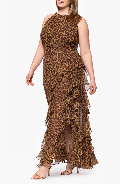 Betsy & Adam Plus Size Printed Halter Long Sheath Dress