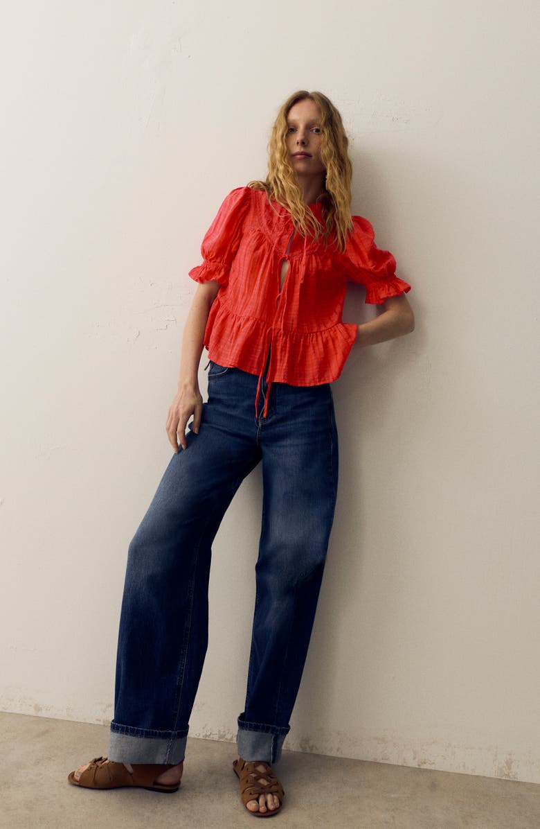 PER UNA BY M&S Embroidered Tie Front Top, Alternate, color, Bright Orange
