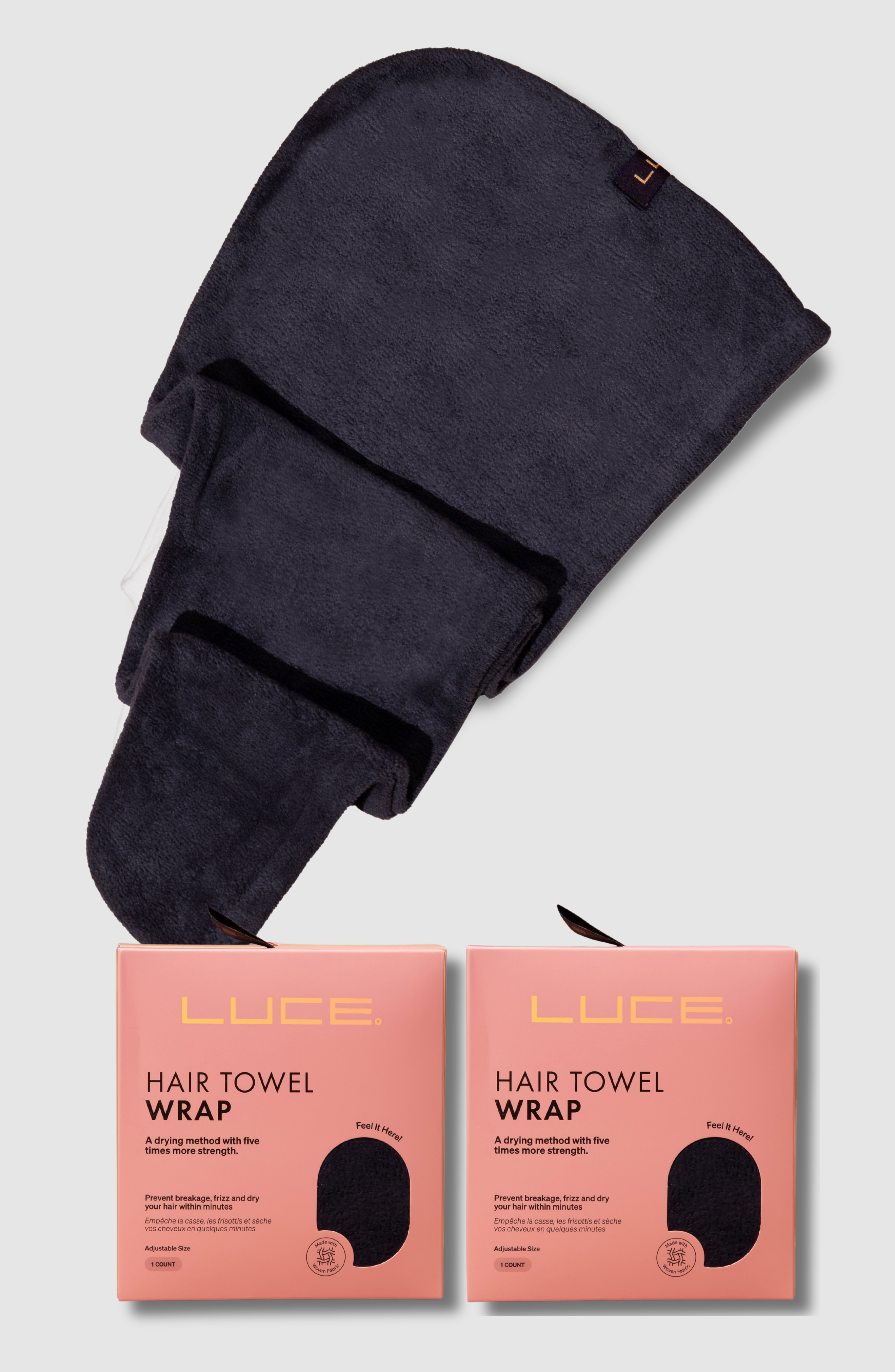 LUCE BEAUTY Adjustable Hair Towel Wrap - Eco-Friendly and Ultra-Absorbent in Black 