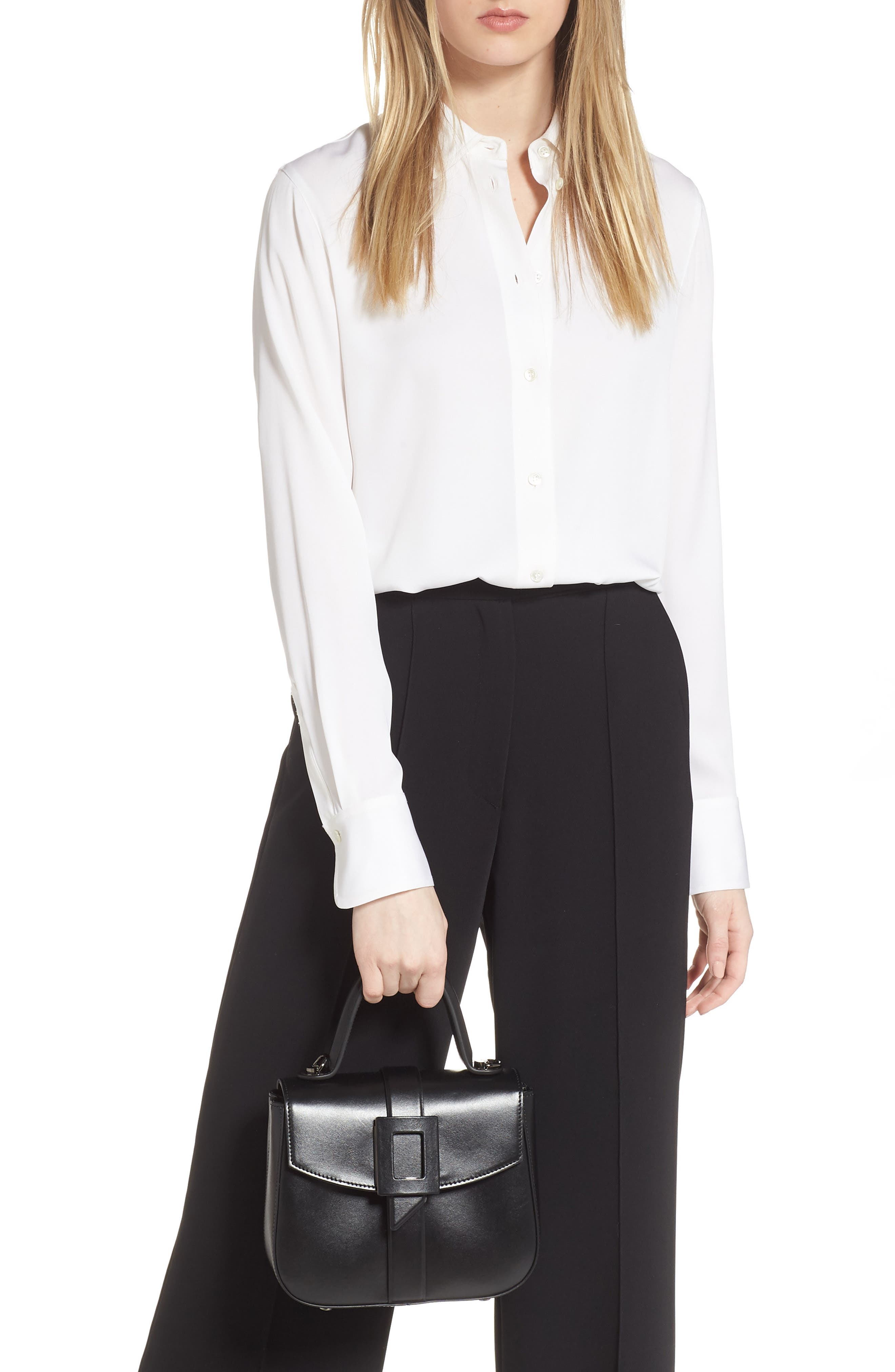 Roger Vivier Mini Beau Vivier Covered Buckle Leather Satchel, Alternate, color, 