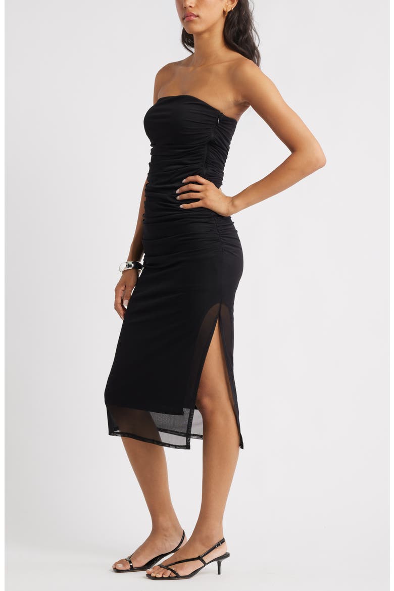 Ruched Strapless Mesh Dress, Alternate, color, BLACK