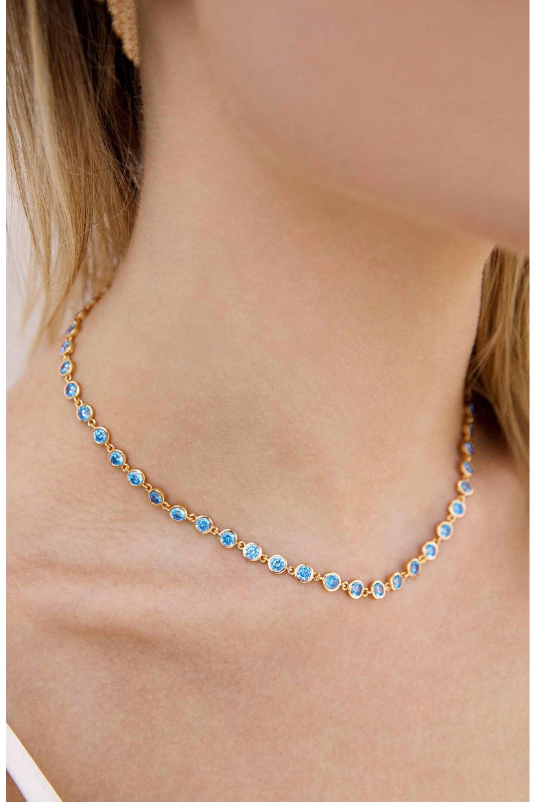Cubic Zirconia Bezel Necklace, Alternate, color, BLUE