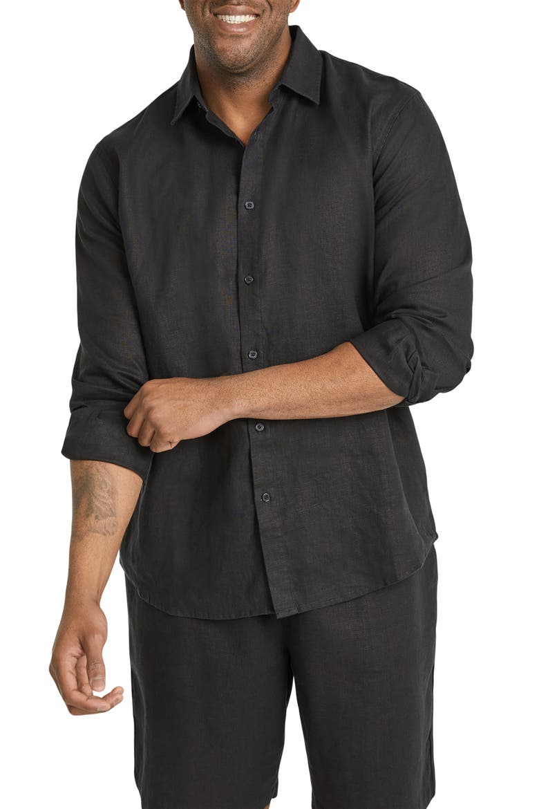 Resort Relaxed Fit Linen Button-Up Shirt, Main, color, BLACK