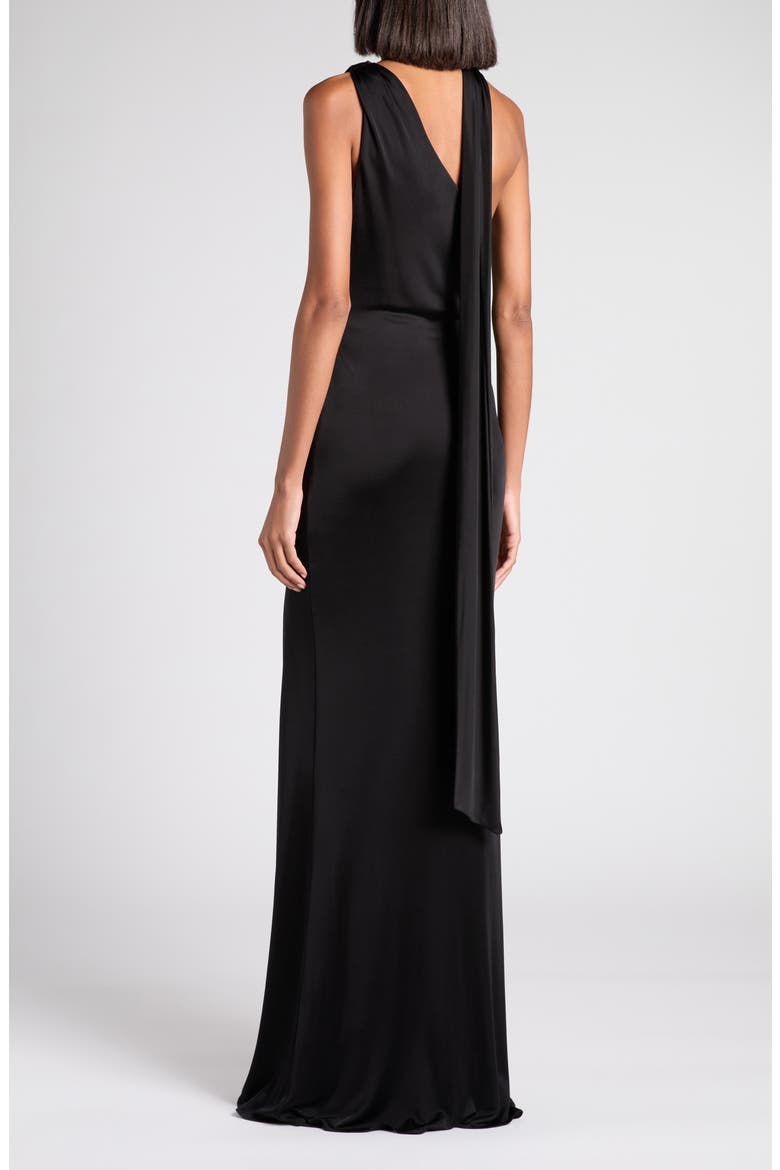 One-Shoulder Fluid Jersey Gown, Alternate, color, LB999 BLACK