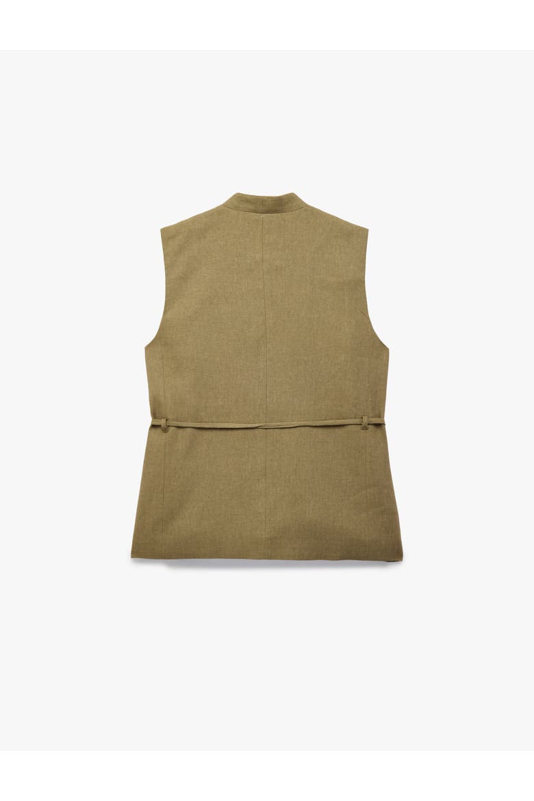 Linen Blend V-Neck Tailored Vest with Belt, Alternate, color, KHAKI