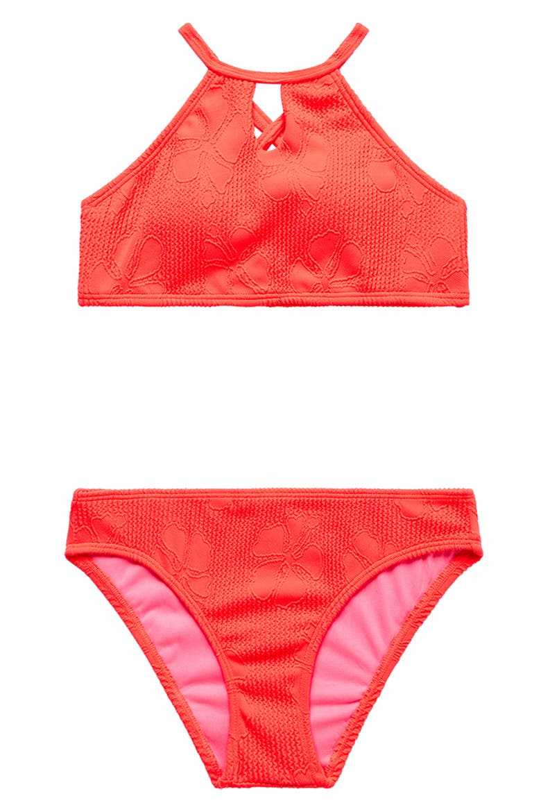 Kids' Jacquard Two-Piece Swimsuit, Main, color, ELECTRIC RED