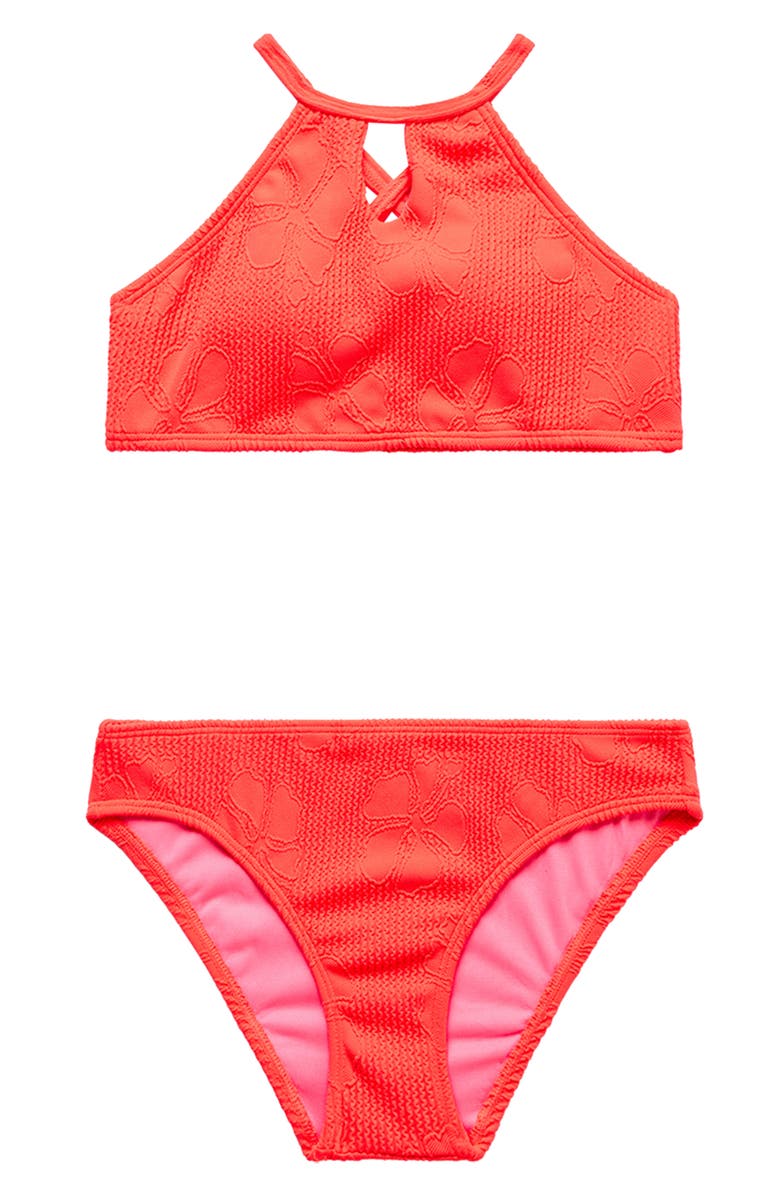 Beach Lingo Kids' Jacquard Two-Piece Swimsuit, Main, color, Electric Red