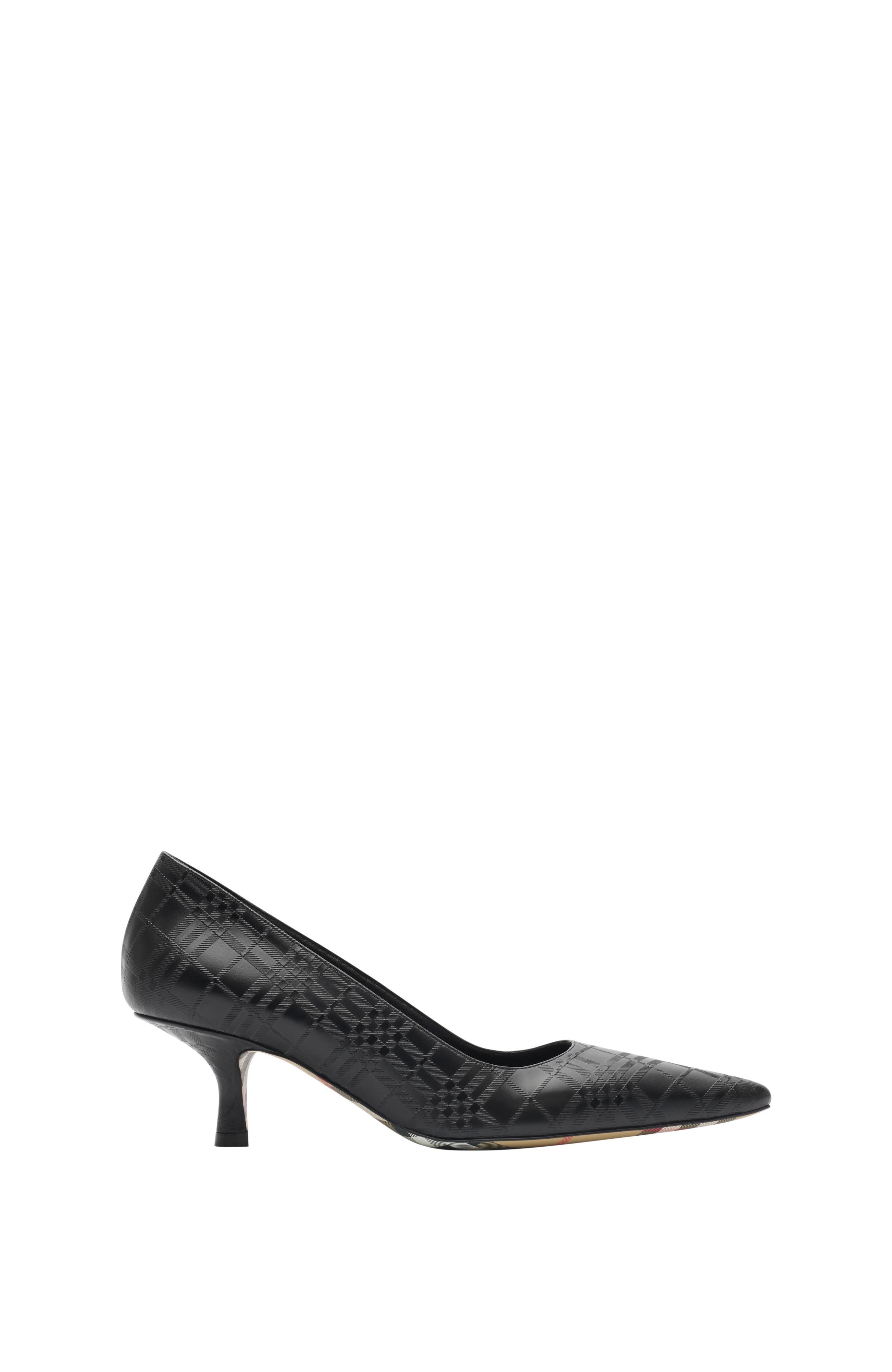 Burberry Check Leather Dame Low Pumps, Main, color, Black
