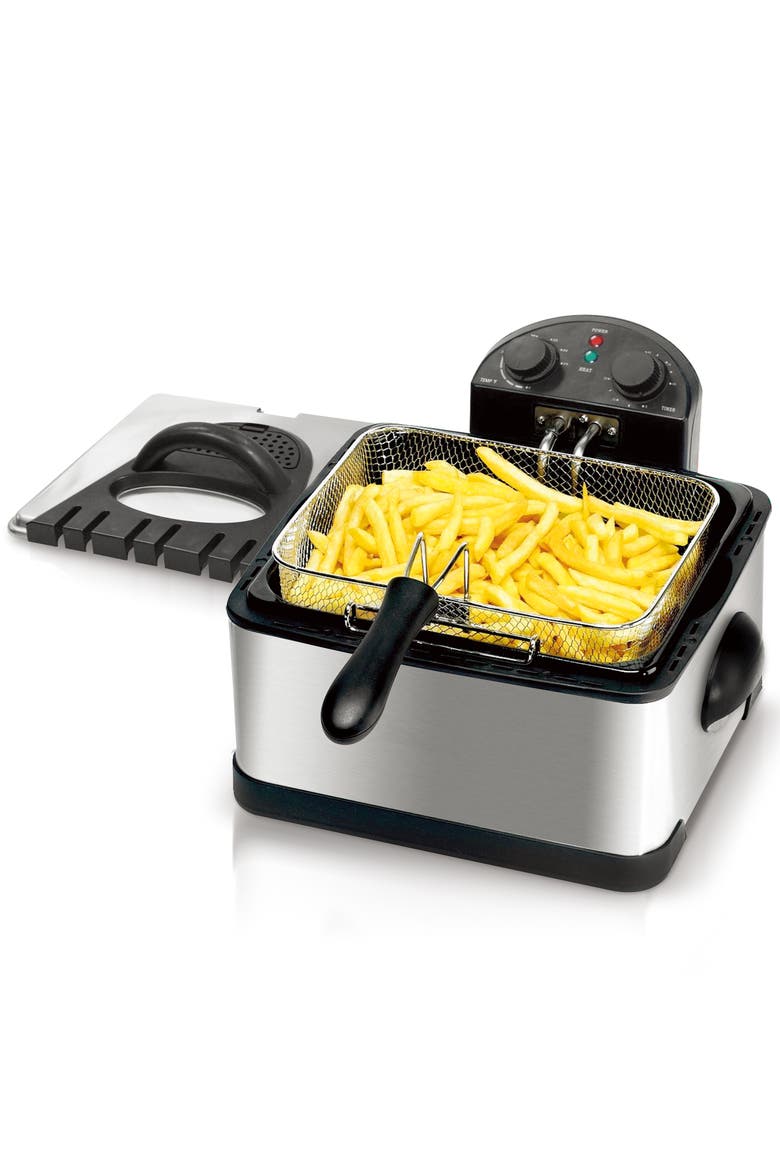 4.23 Quart Stainless Steel Electric Deep Fryer with Timer, Alternate, color, Grey