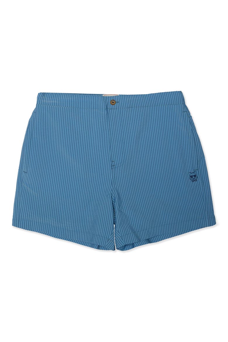 Mullet Seersucker Striped Swim Trunks, Main, color, BLUE