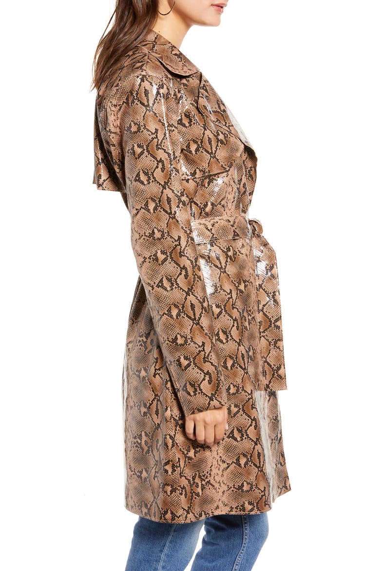 Snakeskin Faux Leather Trench Coat, Alternate, color, ANACONDUH