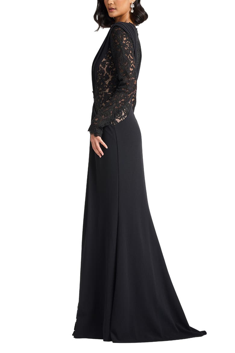 Mixed Media Long Sleeve Body-Con Gown, Alternate, color, BLACK