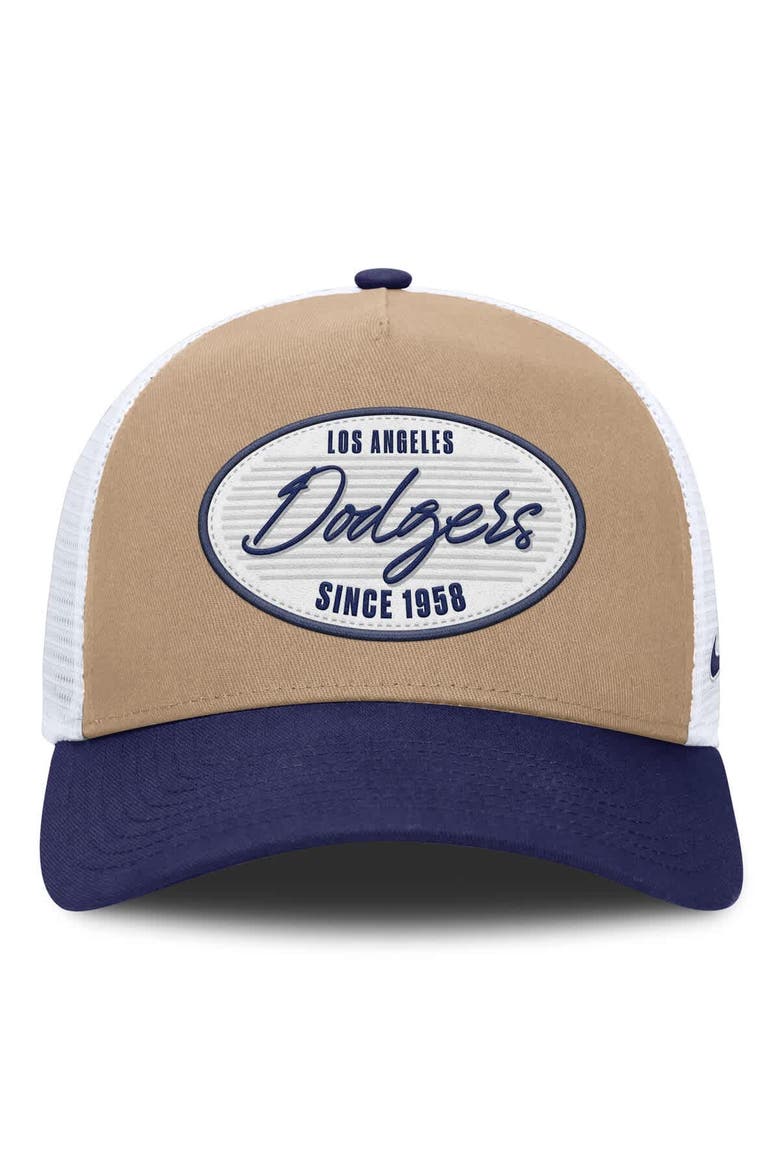 Men's Nike  Khaki/Royal Los Angeles Dodgers Rise A-Frame Trucker Adjustable Hat, Alternate, color, Khaki