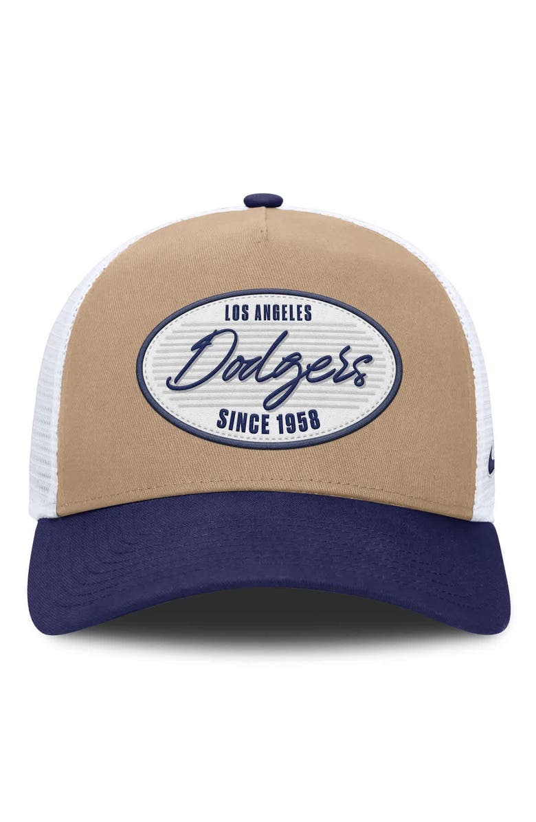 Nike Men's Nike  Khaki/Royal Los Angeles Dodgers Rise A-Frame Trucker Adjustable Hat, Alternate, color, Khaki