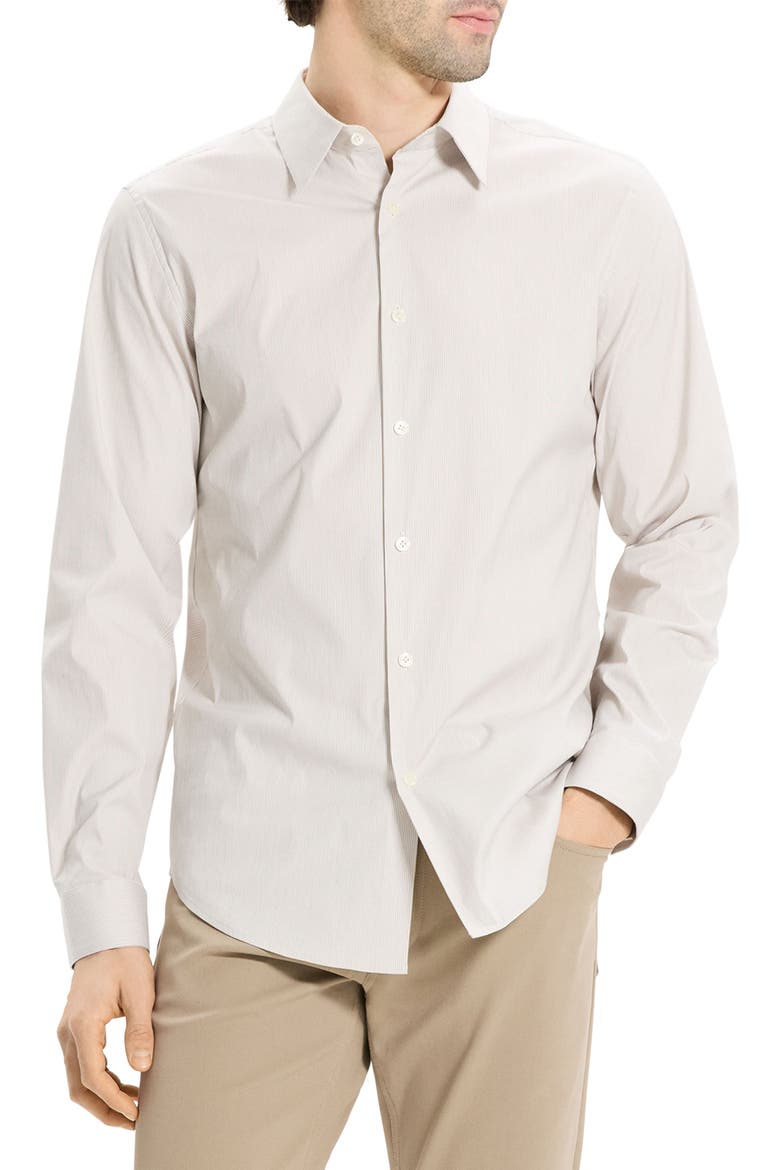 Sylvian Pinstripe Stretch Cotton & Nylon Button-Up Shirt, Main, color, FEATHER MULTI - 2IF