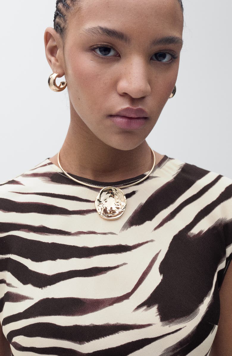 MANGO Zebra Print Cap Sleeve Midi Dress, Alternate, color, 