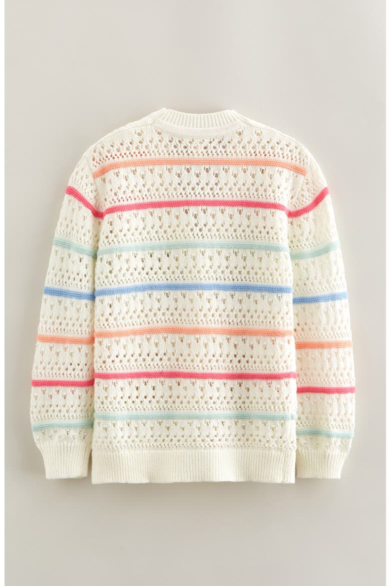 Kids' Stripe Open Stitch Cotton Cardigan, Alternate, color, IVORY EGRET MULTI STRIPES