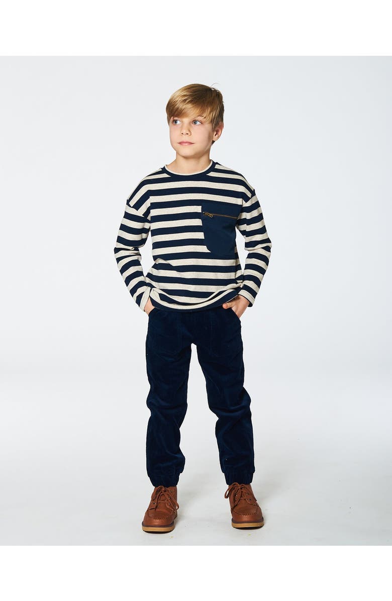 Deux par Deux Little Boy's Striped Rib T-Shirt Navy, Alternate, color,