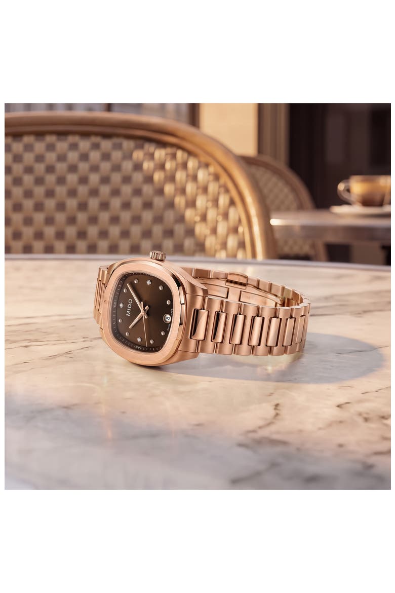 Multifort TV Diamond Bracelet Watch, 27.6mm x 28mm, Alternate, color, BROWN