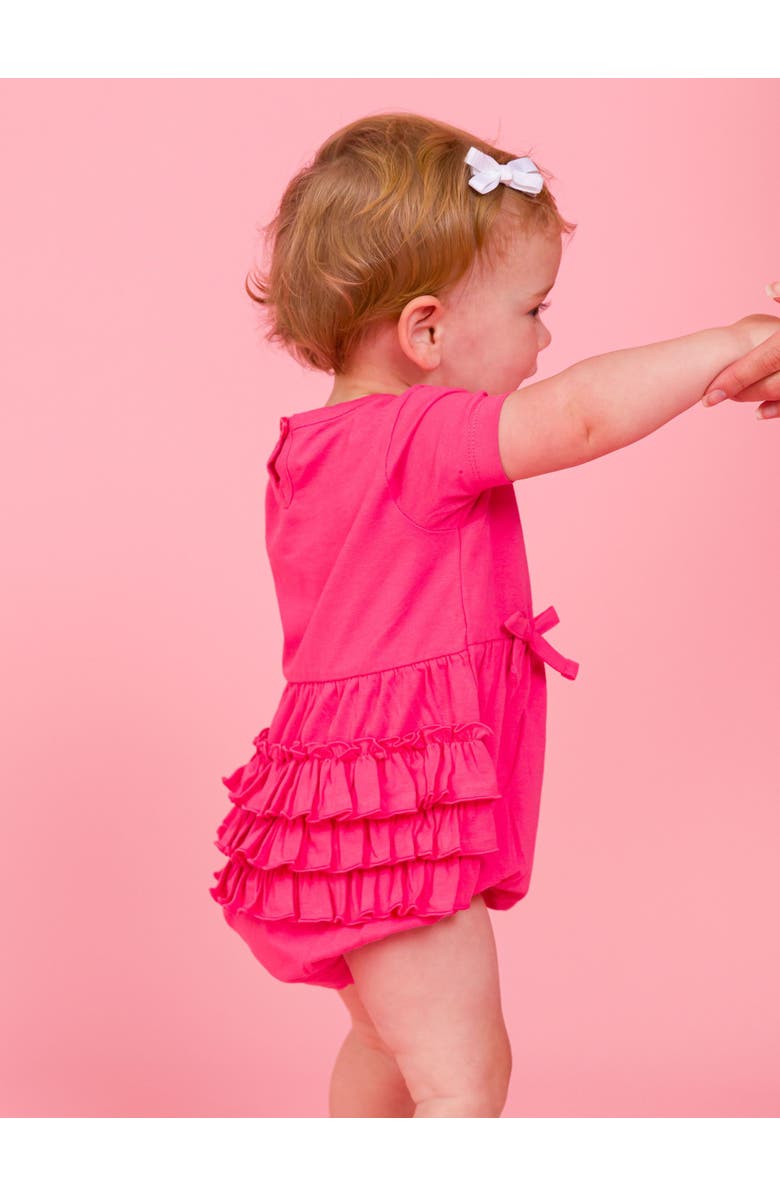 RuffleButts Knit Short Sleeve Bow Bubble Romper, Alternate, color, Hot Pink