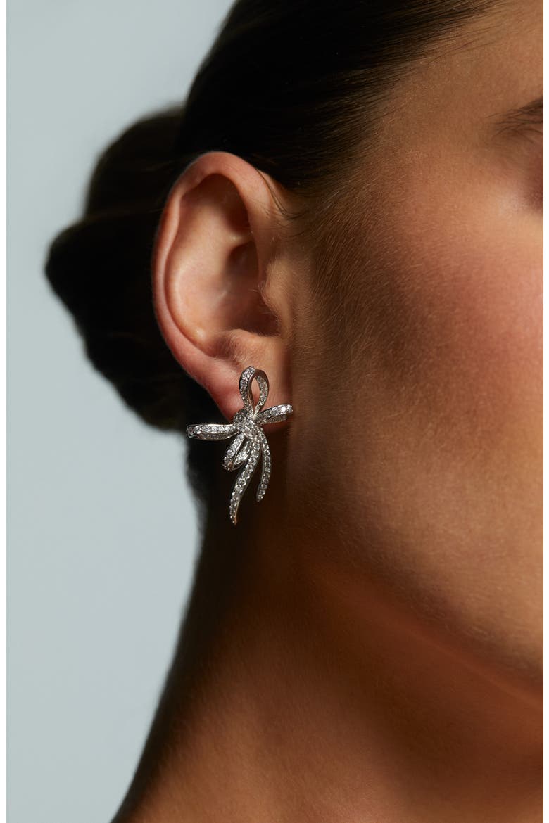 Le Bisou Pavé Bow Stud Earrings, Alternate, color, RHODIUM