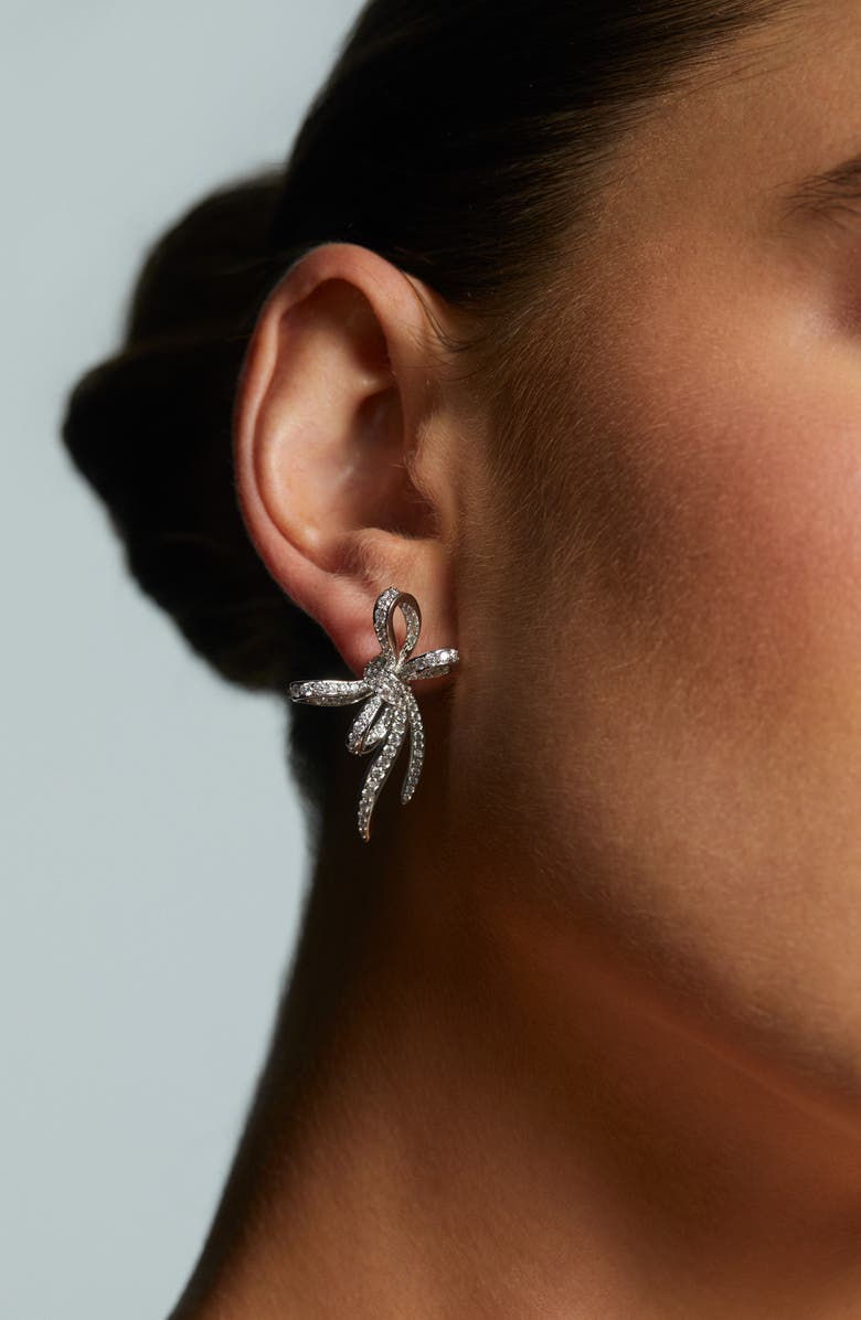 Nadri Le Bisou Pavé Bow Stud Earrings, Alternate, color, Rhodium