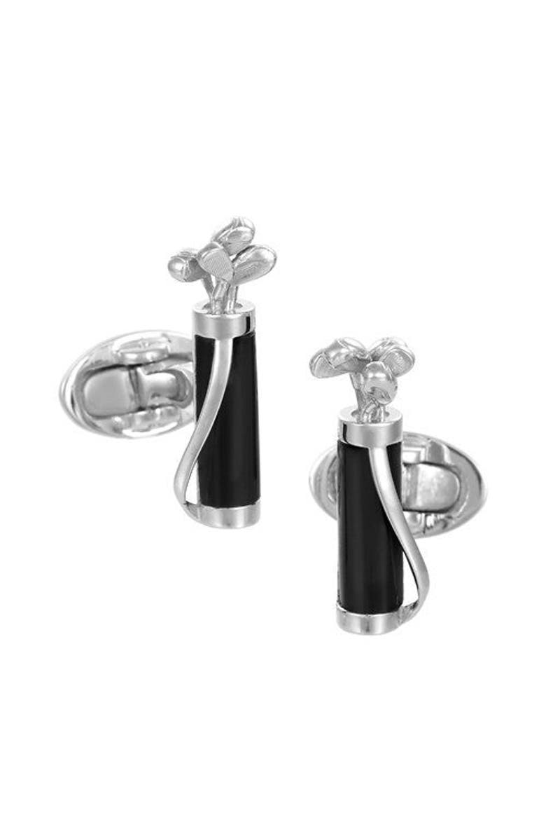 Jan Leslie Golf Bag and Clubs Gemstone Sterling Cufflinks, Main, color, Black