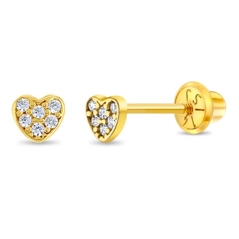 14k Tiny Pave Cubic Zirconia Heart Earrings