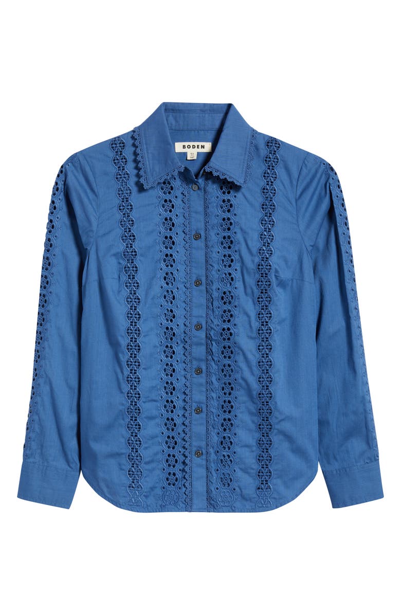 Boden Sienna Embroidered Detail Cotton Button-Up Shirt, Main, color, Denim Blue