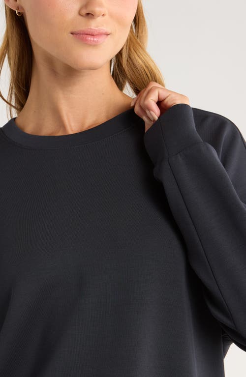 Zella Ultrasoft Boxy Knit Crew Sweatshirt In Black