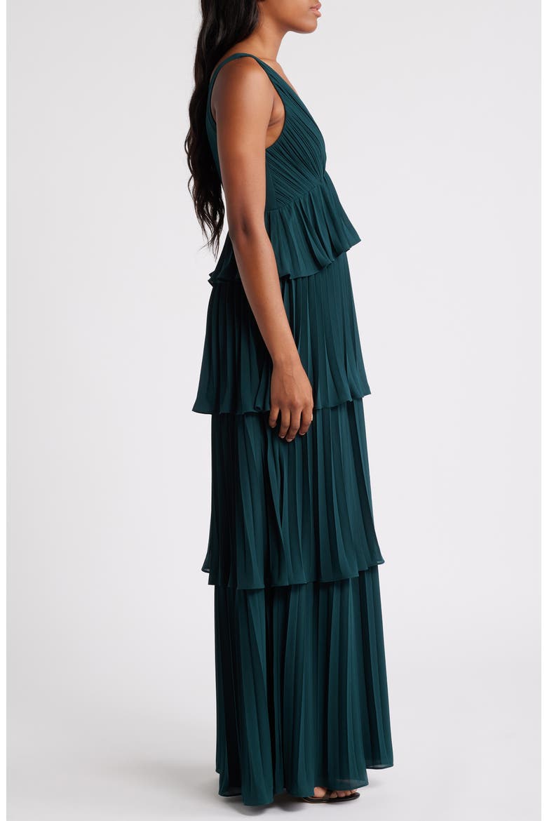 Tiered Gown Pleated, Alternate, color, EMERALD GREEN