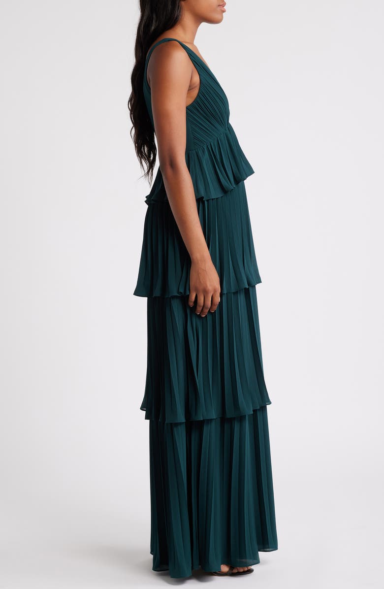 Lulus Tiered Gown Pleated, Alternate, color, Emerald Green
