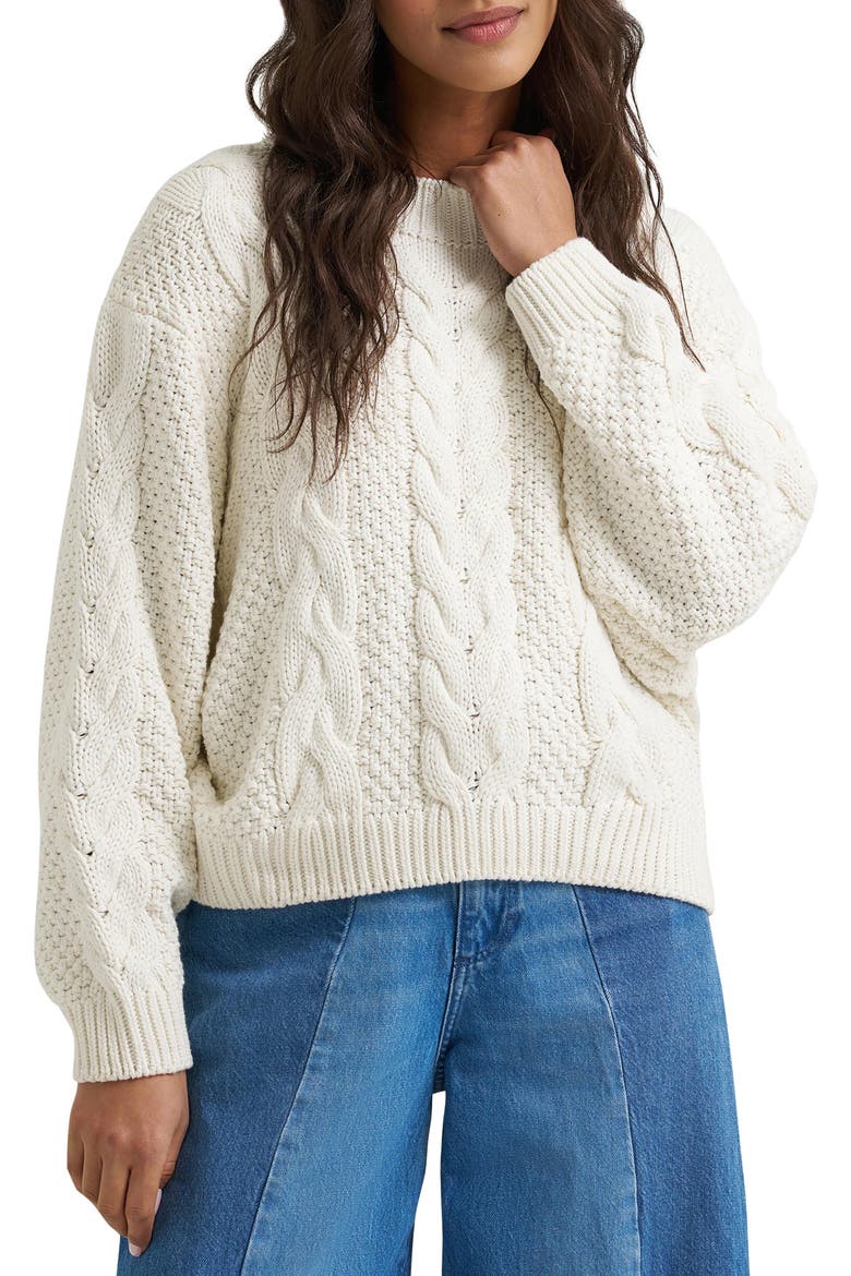 Heritage Cable Crewneck Sweater, Main, color, EGRET