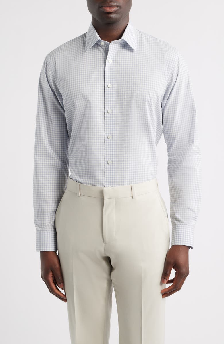 Nordstrom Trim Fit Check Non-Iron Cotton Dress Shirt, Main, color, Blue Valemont Plaid