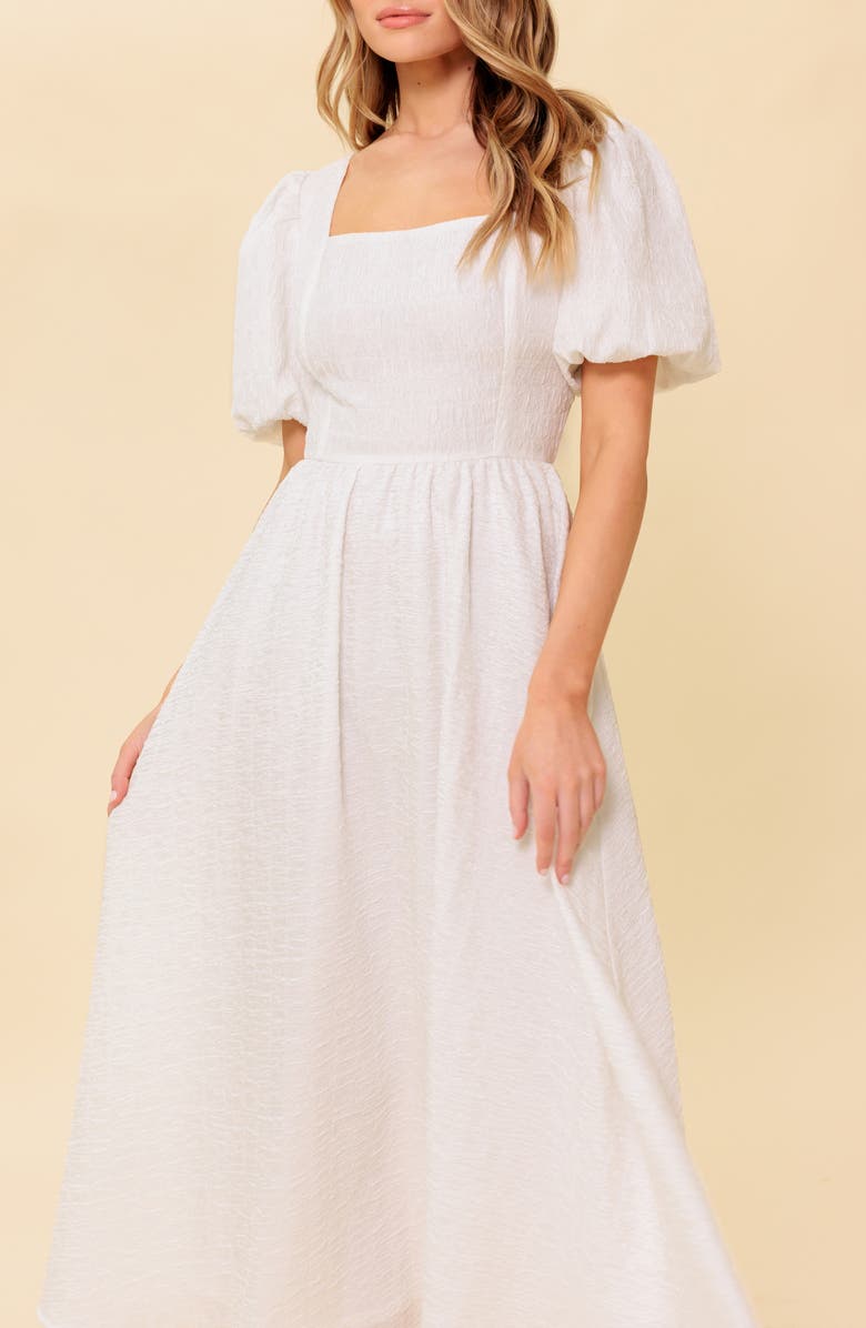 FLYING TOMATO Puff Sleeve Tie Back Fit & Flare Midi Dress, Alternate, color, 