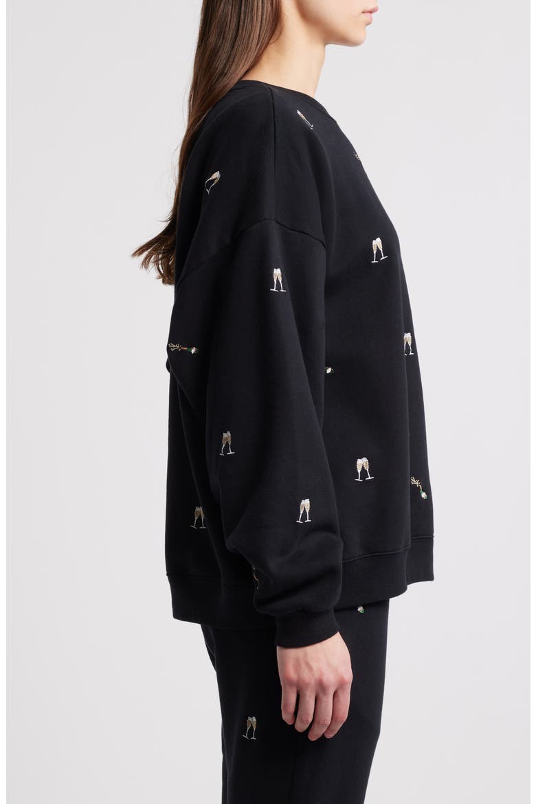 Varsity Cheers Embroidered Cotton Graphic Sweatshirt, Alternate, color, BLACK CHAMPAGNE
