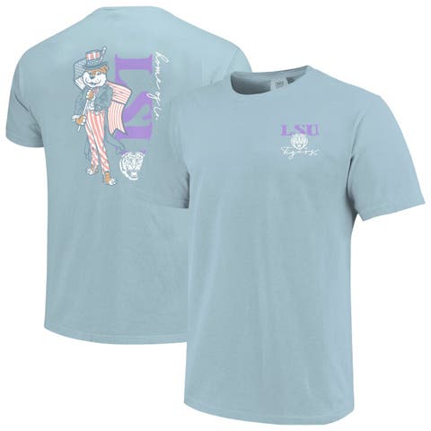 Women's Light Blue LSU Tigers Americana Mascot Comfort Colors T-Shirt