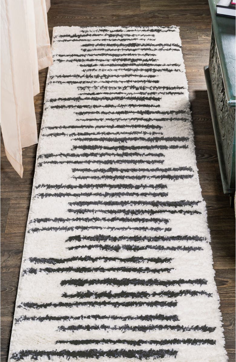 JONATHAN Y Petra Stripe Geometric Shag Area Rug, Alternate, color, White/Gray