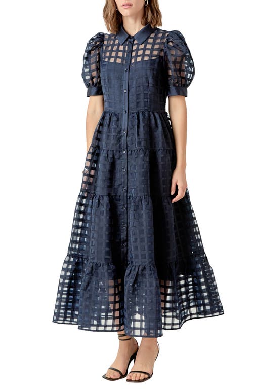 English Factory Organza Short-sleeve Button-front Midi Dress In Blue