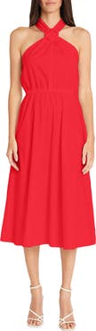 Maggy London Halter Neck O-Ring Poplin Midi Dress