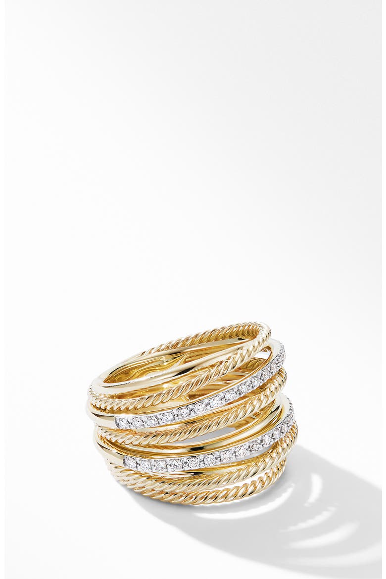 Crossover Wide Ring with Diamonds, Main, color, GOLD/ DIAMOND