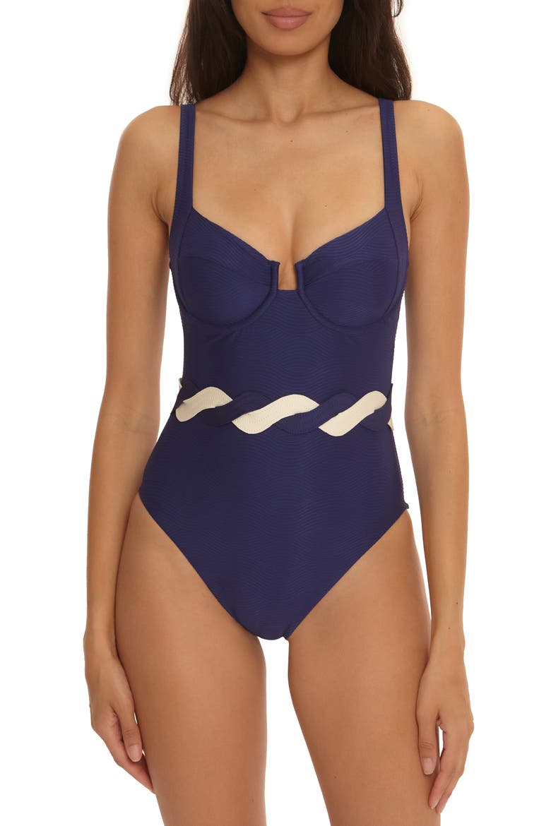 Sailing Wave Underwire One-Piece Swimsuit, Main, color, NAVY