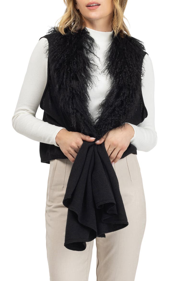 Select Cashmere And Merino Wool Blend Vest With Select Genuine Shearling Trim, Main, color, BLACK