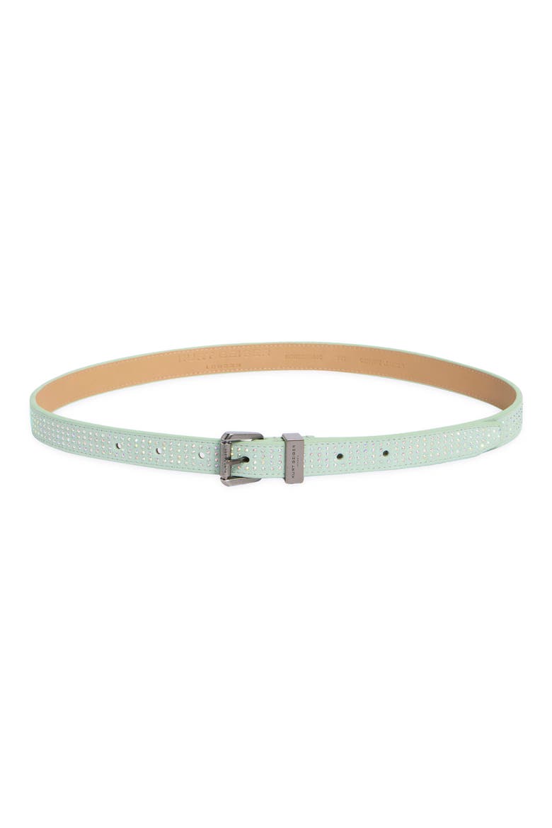 Hotfix Rhinestone Embellished Leather Belt, Main, color, MINT/ ANTIQUE SILVER