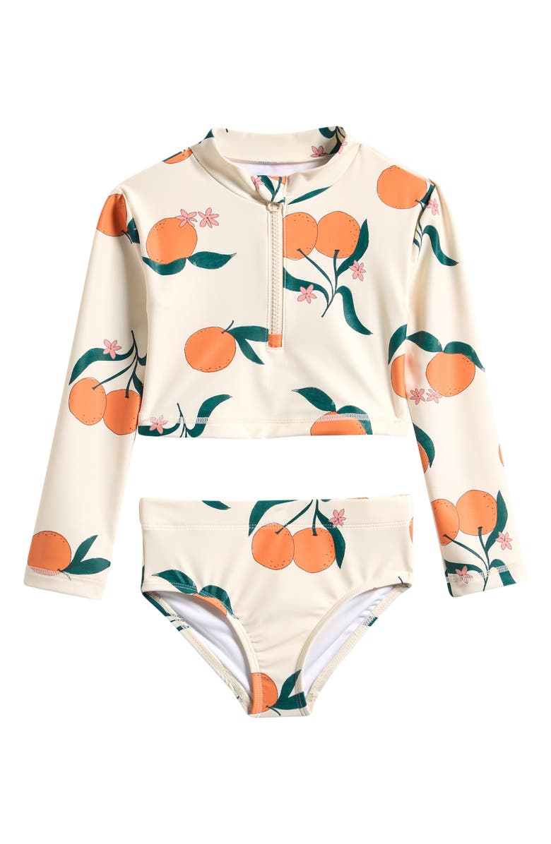 OTTER AVENUE Kids' Long Sleeve Crop Two-Piece Rashguard Swimsuit, Main, color, Wishbone Print