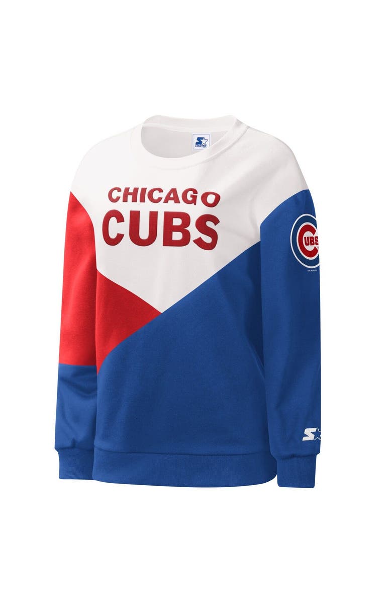 STARTER Women's Starter White/Royal Chicago Cubs Shutout Pullover Sweatshirt, Alternate, color, White
