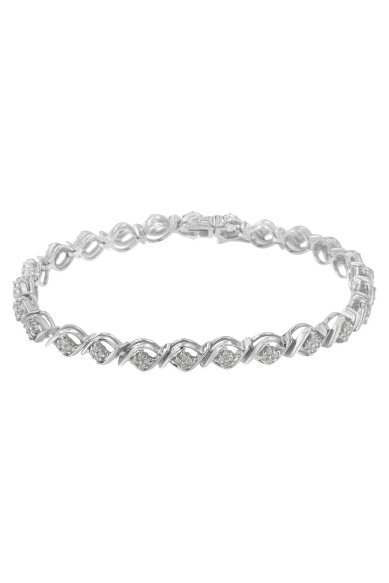 Silver Diamond Cluster Link Bracelet, Alternate, color, White