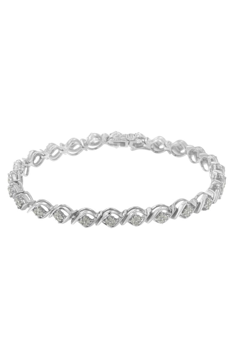 Haus of Brilliance Silver Diamond Cluster Link Bracelet, Alternate, color, White