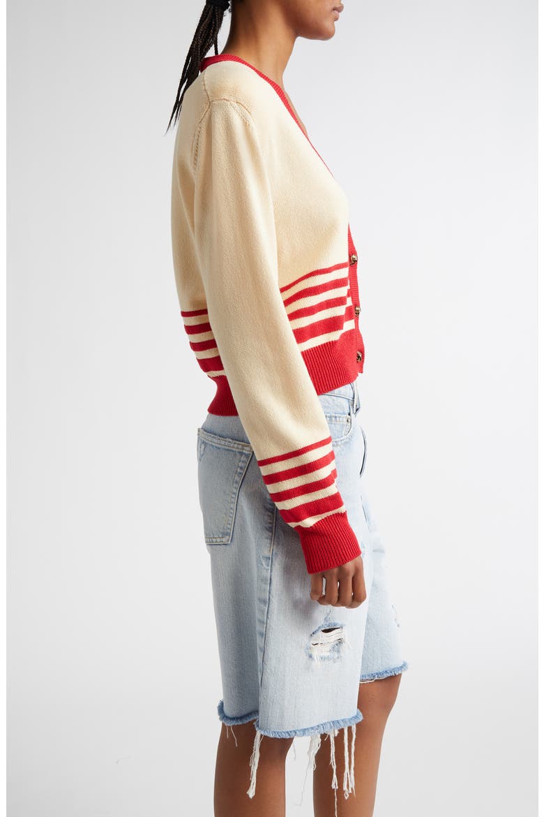 Nico Stripe Crop Cardigan, Alternate, color, SHORTBREAD/ HAUTE RED