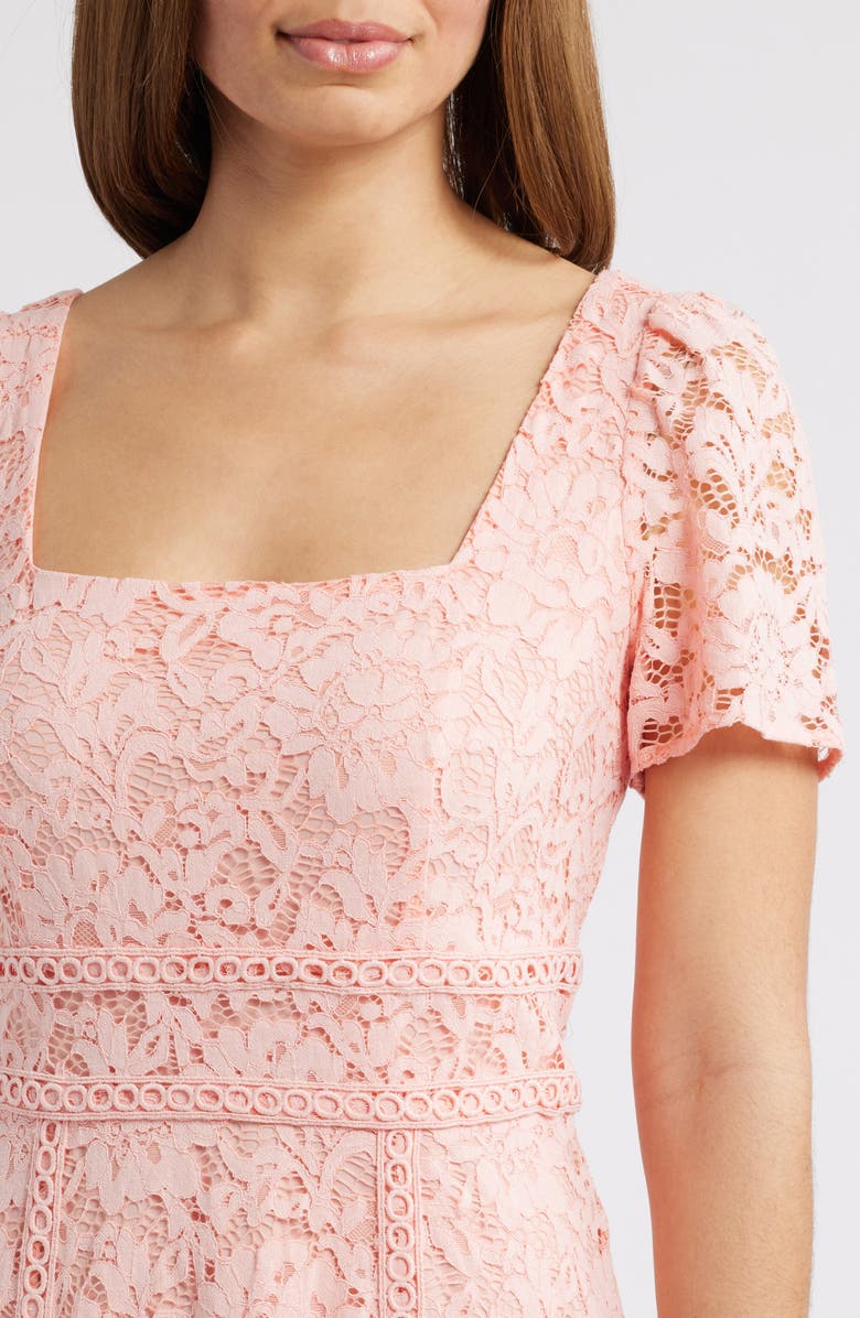 Anne Klein Square Neck Puff Sleeve Midi Dress, Alternate, color, Blossom